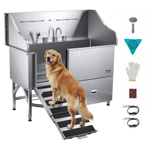 304 Stainless Steel Dog Washing Station, 154.9 cm Pet Grooming Tub