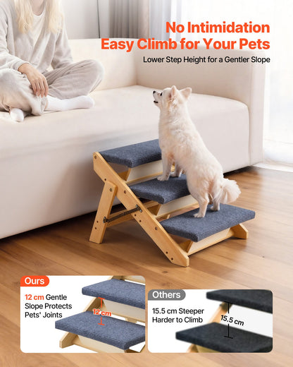 Wood Pet Stairs, 3-Step Dog Stairs for Beds, Sofa & Cars, 68 kg Load