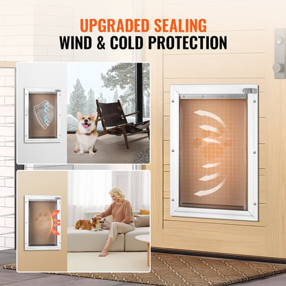 Pet Door, 11.3in x 16.02in?Aluminum?Frame with Lock and?Flap System,