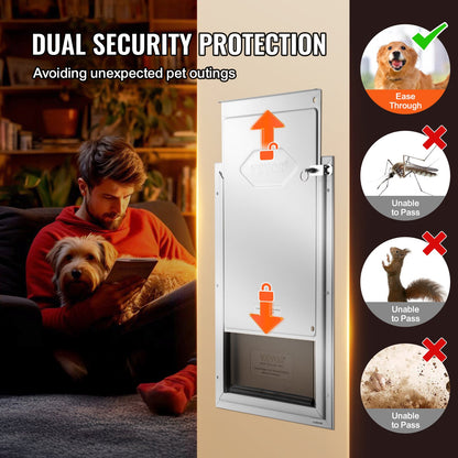 Pet Door, 11.3in x 16.02in?Aluminum?Frame with Lock and?Flap System,